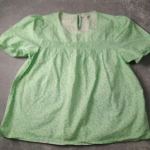 J.Crew Blouse Womens Medium Green Floral Smocked Short Sleeve Top Babydoll